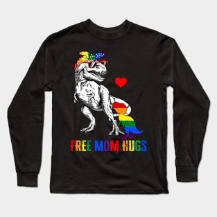 LGBT Free Mom Hugs Dinosaur Rex Mamasaurus Ally Rainbow Flag Long Sleeve T-Shirt